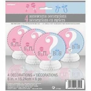 4 Honeycomb Decorations 6" Girl or Boy? Gender Reveal Party Baby Shower PARTY
